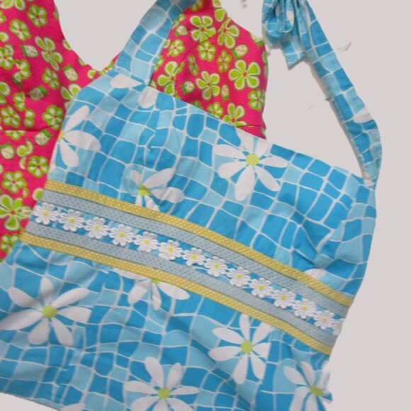 Halter Tops Dune Buggy Ladybug Print Daisy Bright Pink Lime B - Picture 6 of 8